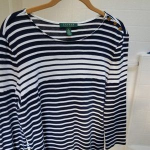 Ralph Laren 2/3 sleeve top, dark blue and white, size XL